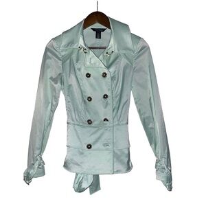 White House Black Market Classy Scandi Chic Trench Jacket Divinity Mint Women 0‎